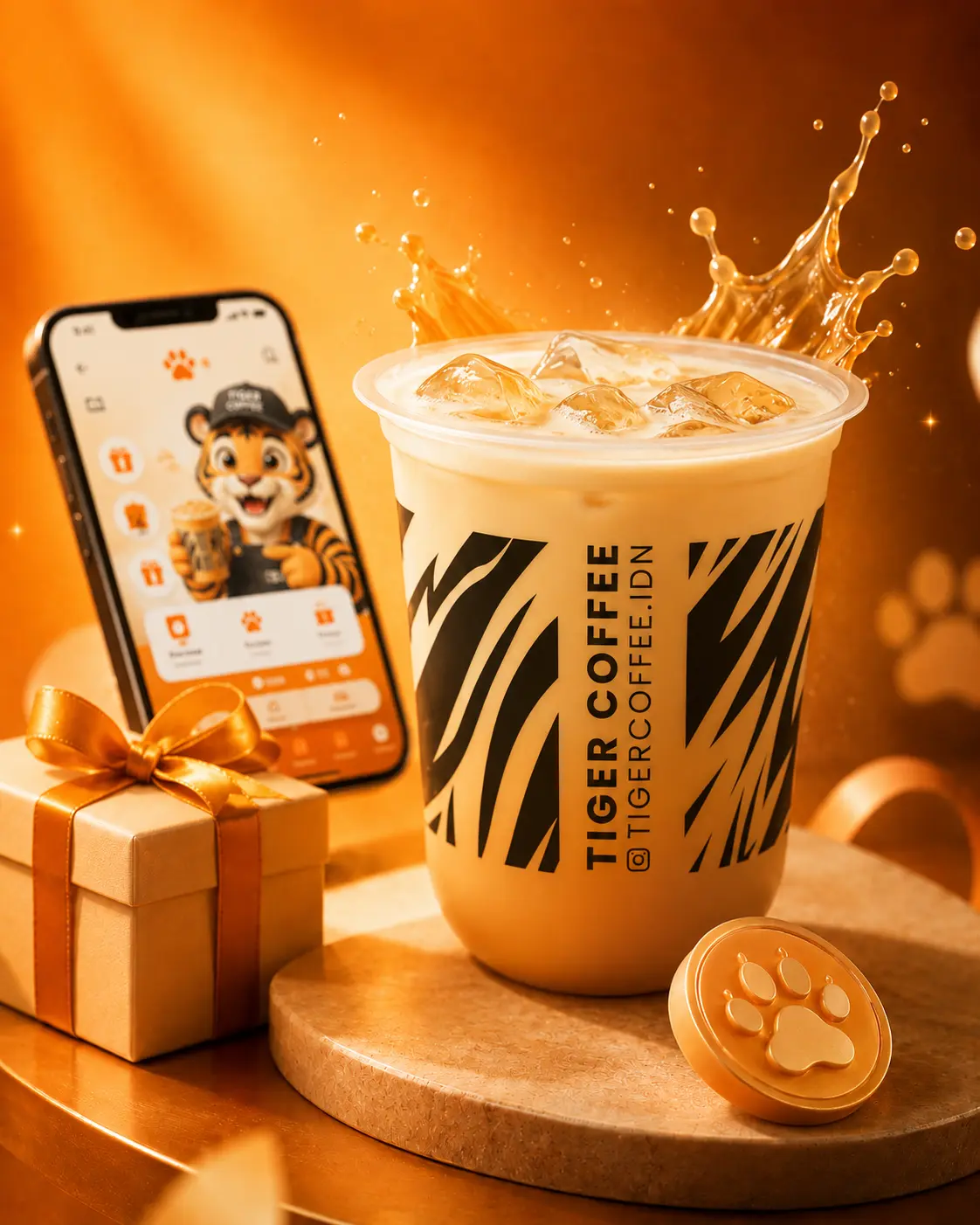 Minuman Tiger Coffee bersama tampilan Tiger App